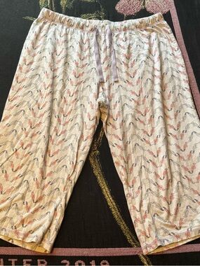 Sleep Chic Light Cream Pajama Pants with Coral & Navy Birds Print Size L